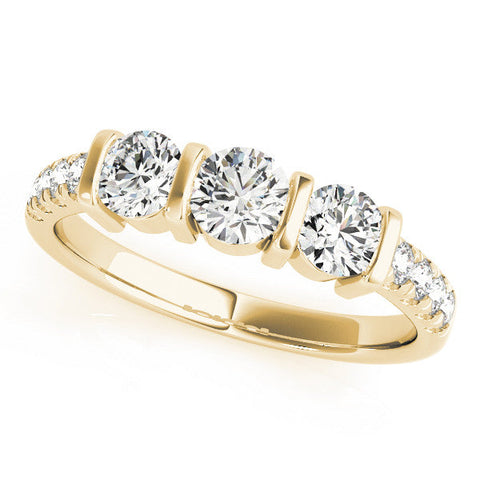 Yellow gold Heart Brilliant Trilogy Channel Set Diamond Ring with Bar Prongs