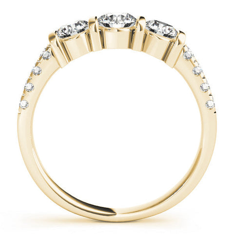 Yellow gold Heart Brilliant Trilogy Channel Set Diamond Ring with Bar Prongs
