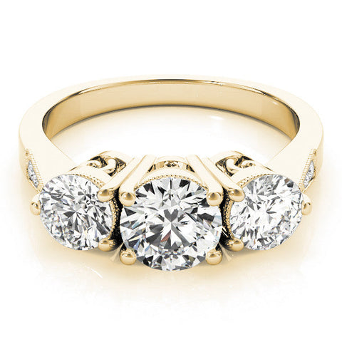 Yellow gold Three-Stone Oval Diamond Engagement Ring with Prong Setting on a Classic Band