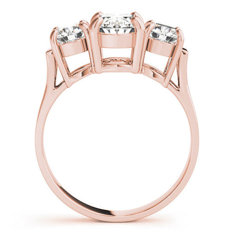 Rose gold Three-Stone Heart Cut Diamond Ring with Round Accent Stones, Prong Setting, and Classic Band