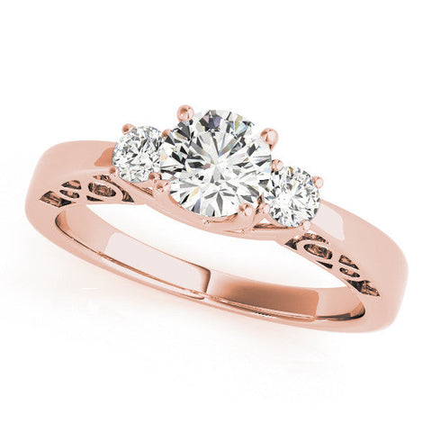 Rose gold Three-Stone Radiant Cut Diamond Cathedral Engagement Ring with Prong Setting