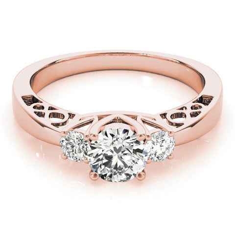 Rose gold Three-Stone Princess Cut Diamond Cathedral Engagement Ring with Prong Setting