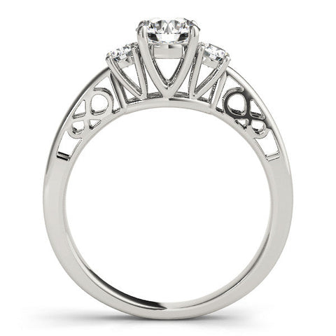 Platinum Three-Stone Princess Cut Diamond Cathedral Engagement Ring with Prong Setting