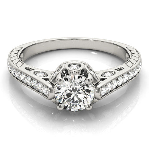 Platinum Round Cut Cathedral Pave Diamond Engagement Ring with Six-Prong Setting