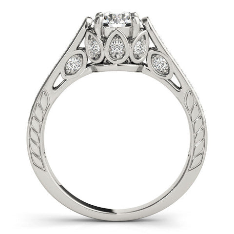 Platinum Round Cut Cathedral Pave Diamond Engagement Ring with Six-Prong Setting