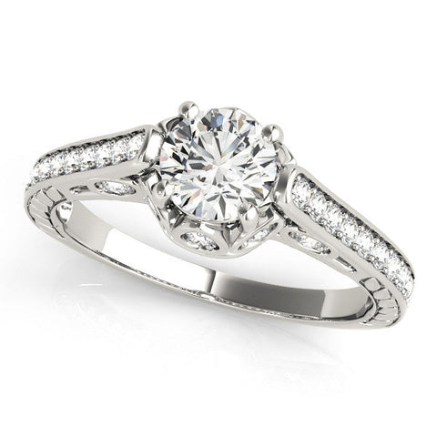 Platinum Round Cut Cathedral Pave Diamond Engagement Ring with Six-Prong Setting