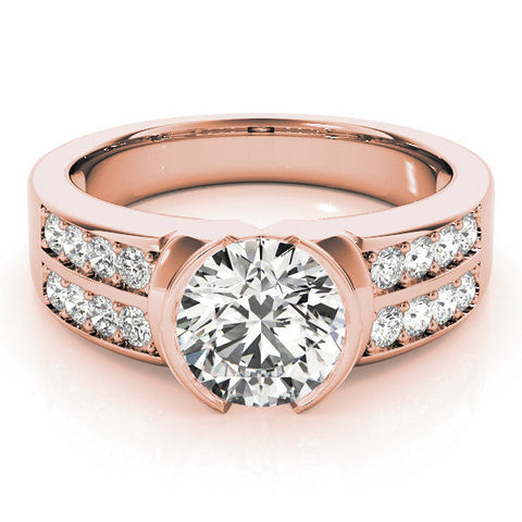 Rose gold Round Brilliant Diamond Channel Set Wide Band Ring with Bezel Setting