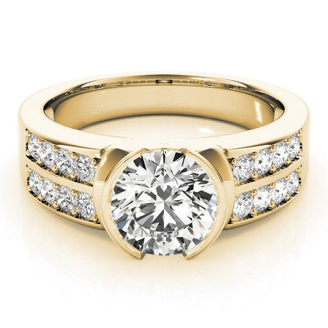 Yellow gold Round Brilliant Diamond Channel Set Wide Band Ring with Bezel Setting