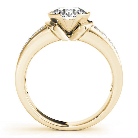 Yellow gold Round Brilliant Diamond Channel Set Wide Band Ring with Bezel Setting