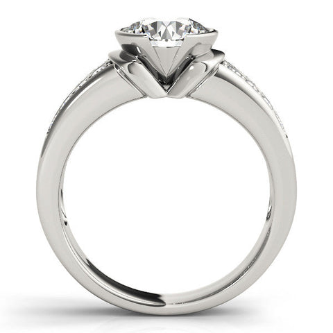 Platinum Round Brilliant Diamond Channel Set Wide Band Ring with Bezel Setting