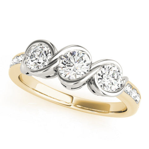 Yellow gold Three-Stone Round Diamond Twist Band with Channel Setting