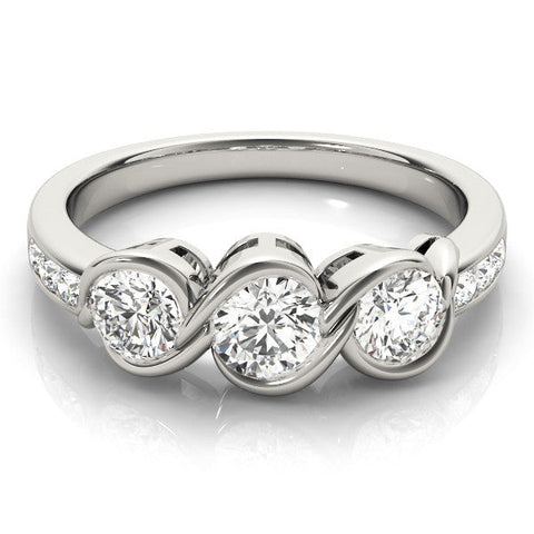 Platinum Three-Stone Round Diamond Twist Band with Channel Setting