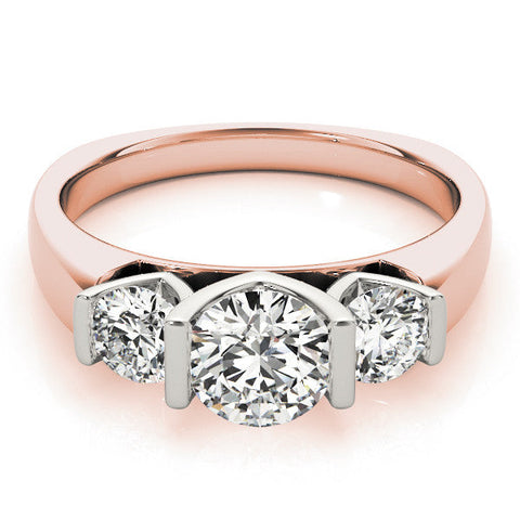 Rose gold Three-Stone Round Brilliant Diamond Ring with Channel Setting and White Gold Band