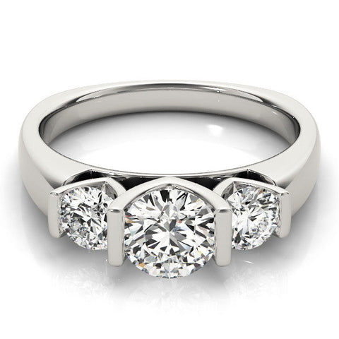White gold Three-Stone Round Brilliant Diamond Ring with Channel Setting and White Gold Band