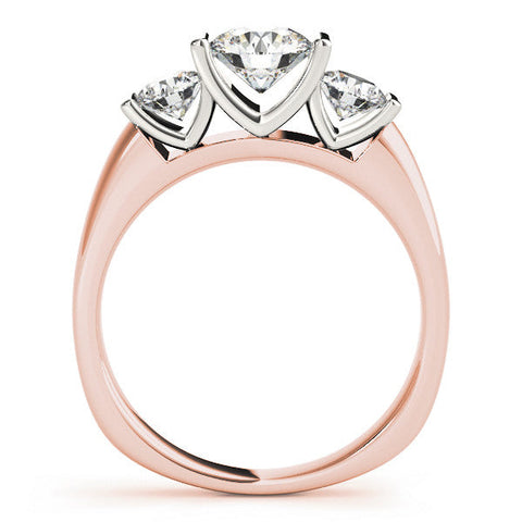 Rose gold Three-Stone Round Brilliant Diamond Ring with Channel Setting and White Gold Band
