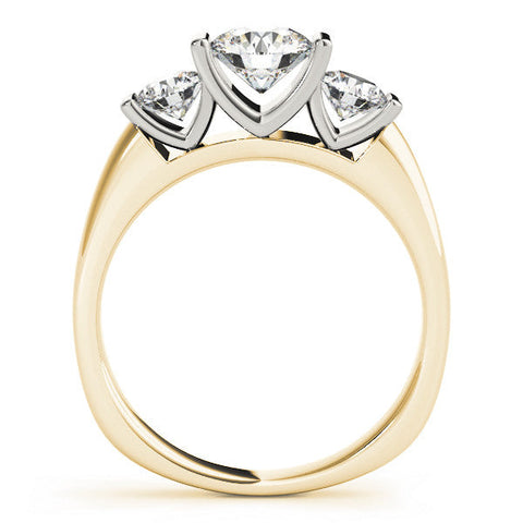 Yellow gold Three-Stone Round Brilliant Diamond Ring with Channel Setting and White Gold Band