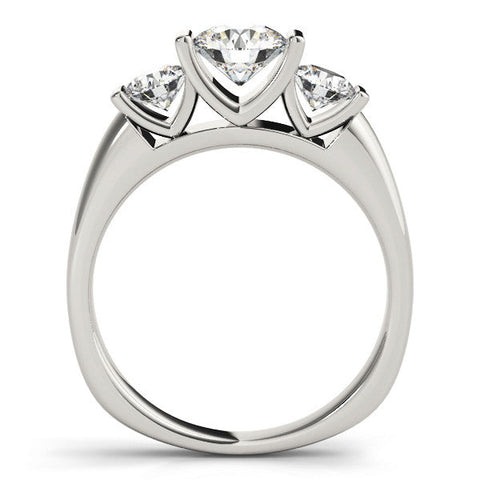 Platinum Three-Stone Round Brilliant Diamond Ring with Channel Setting and White Gold Band