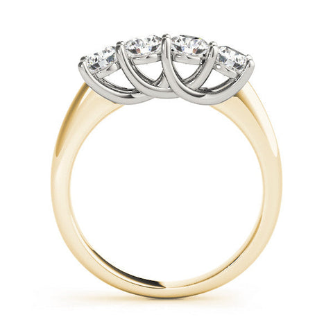Yellow gold Four-Stone Round Diamond Prong-Set White Gold Band