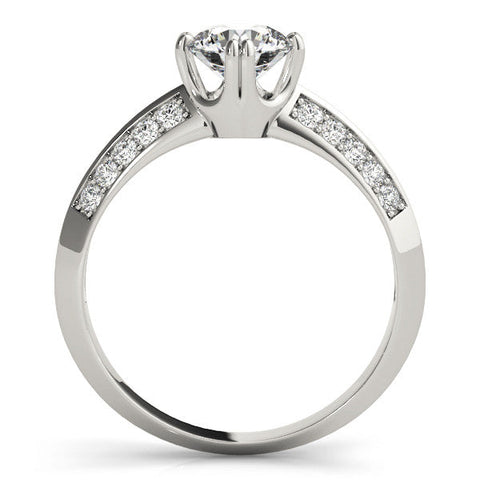 Silver Round Brilliant Split Shank Pave Diamond Engagement Ring with Four-Prong Setting