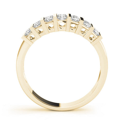 Yellow gold Channel Set Round Diamond Step Band with Bar Prong Setting