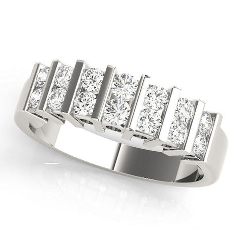 White gold Channel Set Round Diamond Step Band with Bar Prong Setting