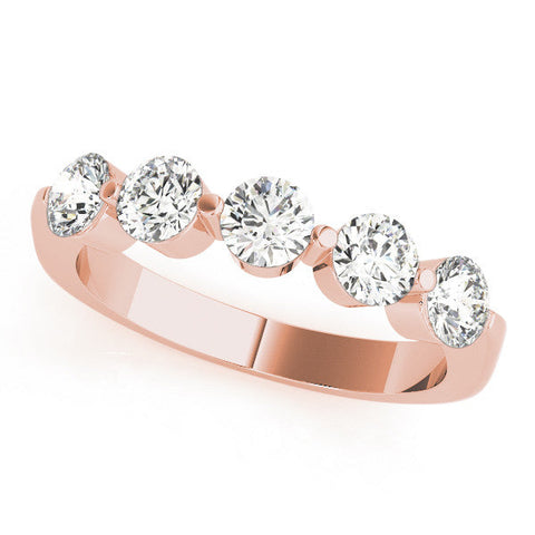 Rose gold Five-Stone Round Diamond Half-Eternity Band with Prong Setting