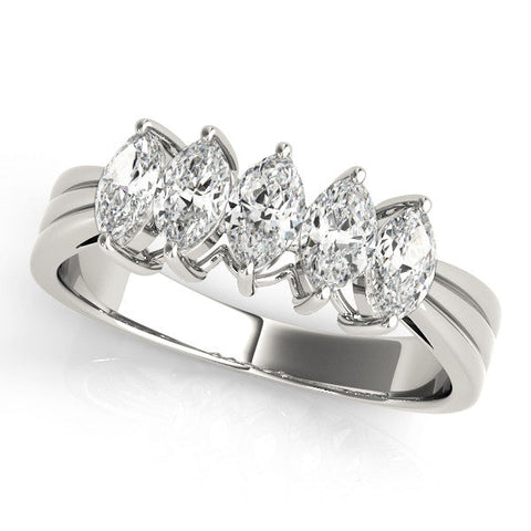 White gold Five-Stone Marquise Diamond Split Shank Ring with Shared Prong Setting