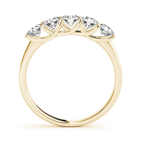 Yellow gold Round Cut Diamond Half Eternity Band with Prong Setting