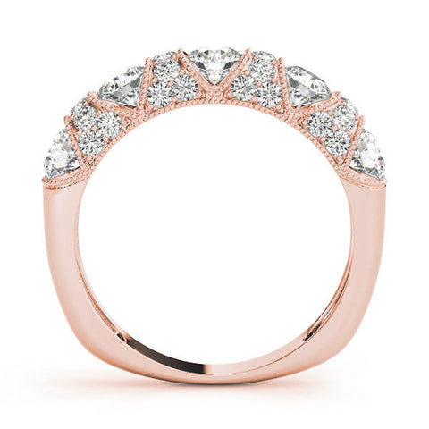 Rose gold Round Cut Milgrain Diamond Half Eternity Band with Pave Setting