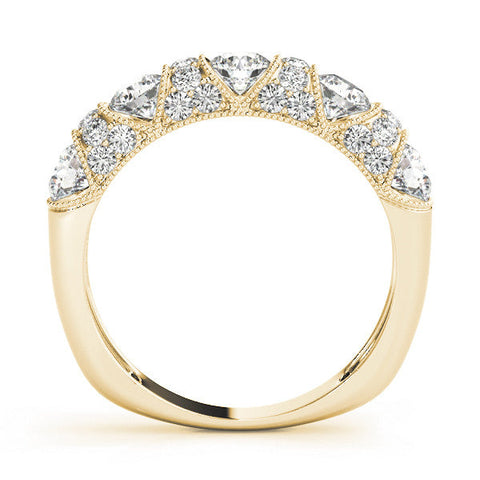Yellow gold Round Cut Milgrain Diamond Half Eternity Band with Pave Setting