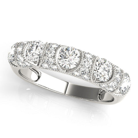 White gold Round Cut Milgrain Diamond Half Eternity Band with Pave Setting