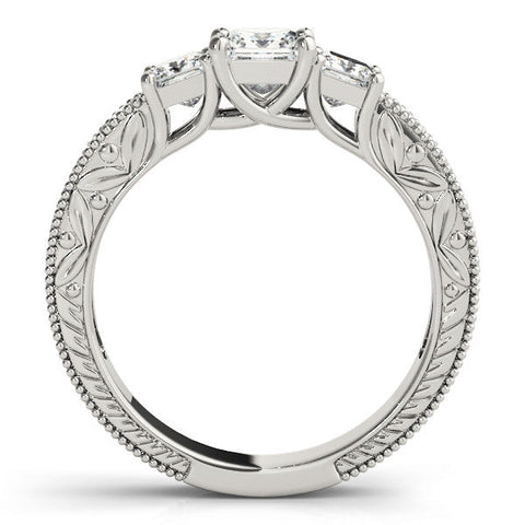 Platinum Three-Stone Princess Cut Milgrain Pavé Engagement Ring