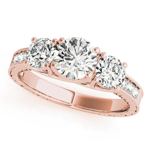 Rose gold Three-Stone Round Cut Pavé Band with Prong Setting