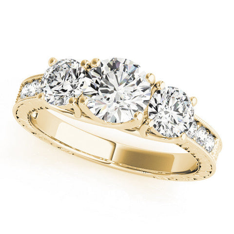 Yellow gold Three-Stone Round Cut Pavé Band with Prong Setting