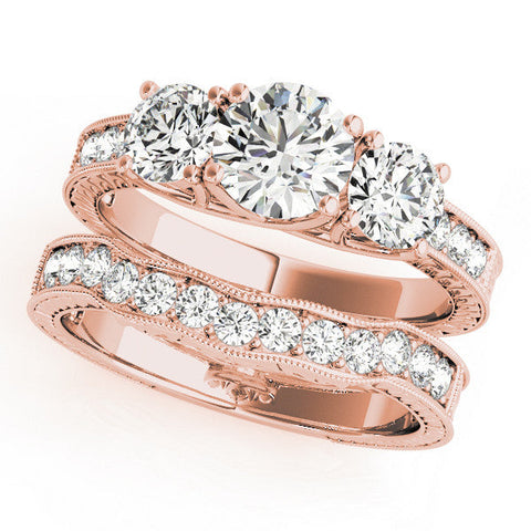 Rose gold Three-Stone Round Cut Pavé Band with Prong Setting