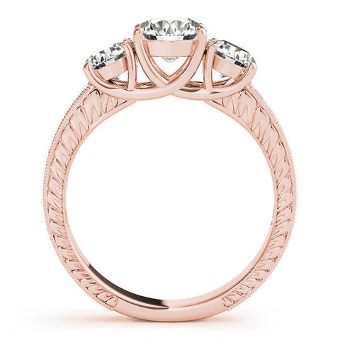 Rose gold Three-Stone Round Cut Pavé Band with Prong Setting