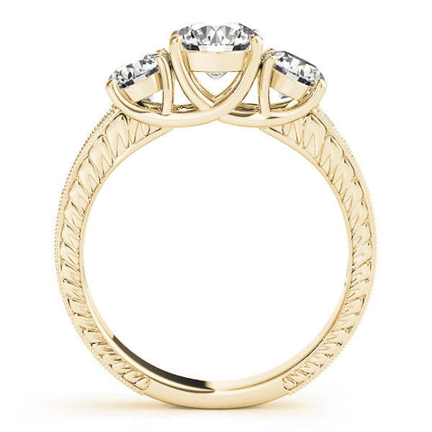 Yellow gold Three-Stone Round Cut Pavé Band with Prong Setting