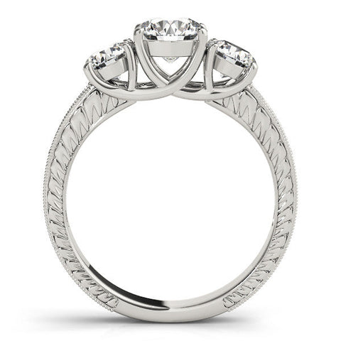 Platinum Three-Stone Round Cut Pavé Band with Prong Setting