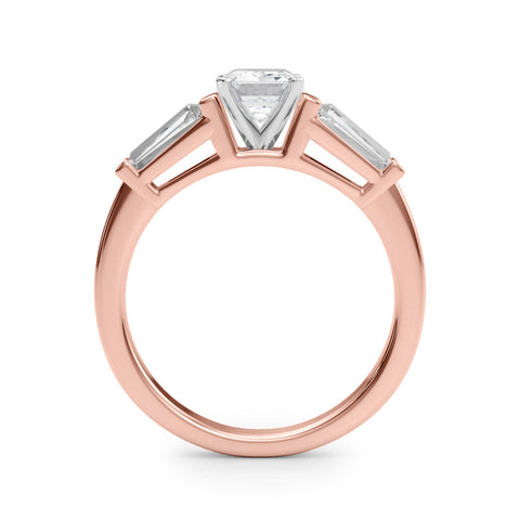 Rose gold Radiant Cut Diamond Solitaire Ring with Tapered Baguette Accents and Four-Prong Setting