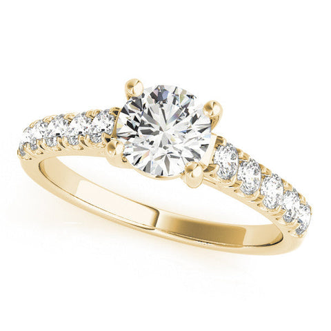 Yellow gold Princess Cut Diamond Pavé Band Solitaire with Four-Prong Setting