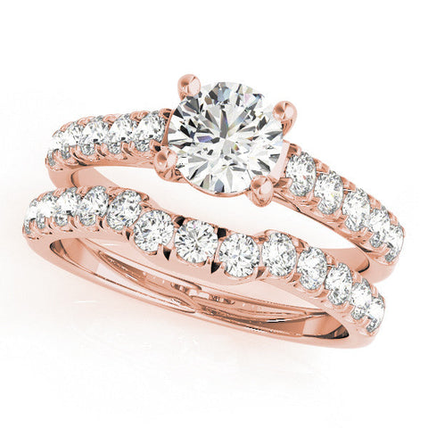 Rose gold Princess Cut Diamond Pavé Band Solitaire with Four-Prong Setting
