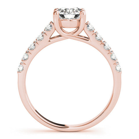 Rose gold Round Cut Diamond Pavé Band Solitaire with Four-Prong Setting