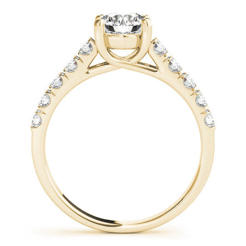 Yellow gold Princess Cut Diamond Pavé Band Solitaire with Four-Prong Setting