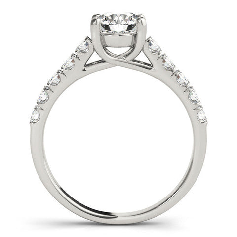 White gold Round Cut Diamond Pavé Band Solitaire with Four-Prong Setting