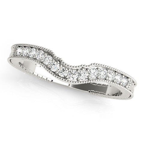 White gold Milgrain Round Diamond Curved Pavé Band