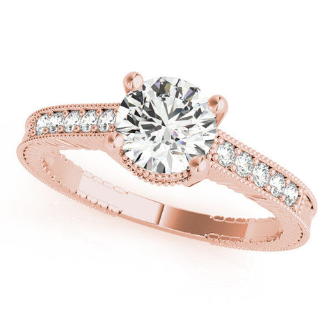 Rose gold Oval Solitaire Pavé Diamond Milgrain Engagement Ring with Four-Prong Setting