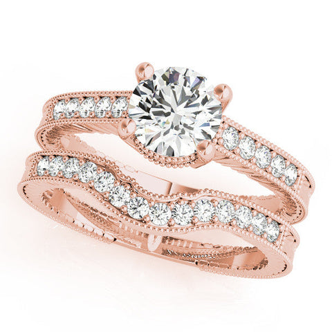 Rose gold Radiant Solitaire Pavé Diamond Milgrain Engagement Ring with Four-Prong Setting