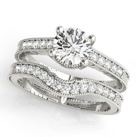 Platinum Oval Solitaire Pavé Diamond Milgrain Engagement Ring with Four-Prong Setting
