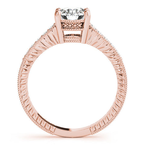 Rose gold Round Solitaire Pavé Diamond Milgrain Engagement Ring with Four-Prong Setting