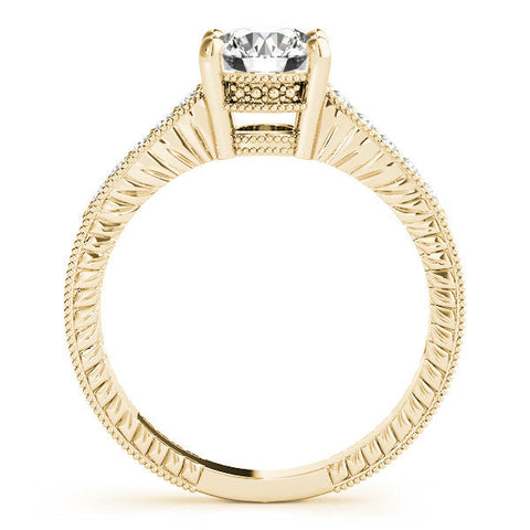 Yellow gold Heart Solitaire Pavé Diamond Milgrain Engagement Ring with Four-Prong Setting